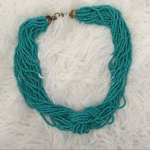Teal Beaded, Knotted Statement Necklace